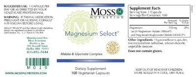 Photo of the Moss Nutrition Magnesium Select label