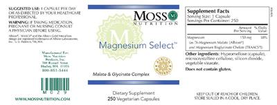 Photo of the Moss Nutrition Magnesium Select label