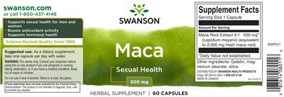 Photo of the Swanson Maca 500 mg label