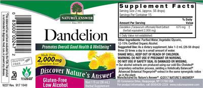 Photo of the Nature's Answer Dandelion label