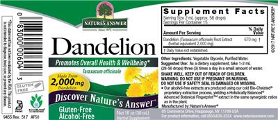 Photo of the Nature's Answer Dandelion Alcohol-Free label