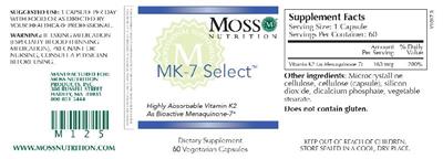 Photo of the Moss Nutrition MK-7 Select label