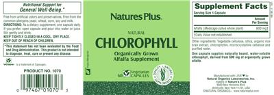 Photo of the Natures Plus Natural Chlorophyll label