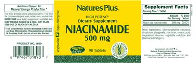 Photo of the Natures Plus High Potency Niacinamide 500 mg label