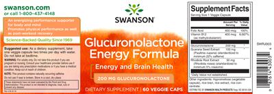 Photo of the Swanson Glucuronolactone Energy Formula 200 mg label