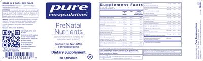 Photo of the Pure Encapsulations PreNatal Nutrients label