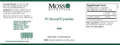 Photo of the Moss Nutrition N-Acetyl Cysteine label
