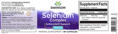 Photo of the Swanson Selenium Complex 200 mcg label