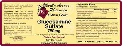 Photo of the Martin Avenue Pharmacy Glucosamine Sulfate 750 mg label