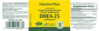 Photo of the Natures Plus DHEA-25 w/Bioperine label