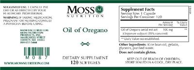 Photo of the Moss Nutrition Oil of Oregano label