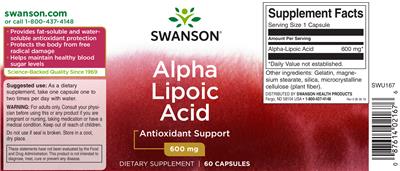 Photo of the Swanson Alpha Lipoic Acid 600 mg label