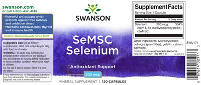 Photo of the Swanson SeMSC Selenium 200 mcg label