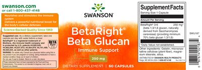 Photo of the Swanson BetaRight Beta Glucan 250 mg label