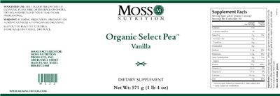 Photo of the Moss Nutrition Organic Select Pea Vanilla label