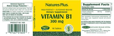 Photo of the Natures Plus High Potency Vitamin B1 300 mg label