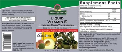 Photo of the Nature's Answer Liquid Vitamin E label