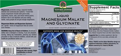Photo of the Nature's Answer Liquid Magnesium Malate and Glycinate Tangerine Flavored label
