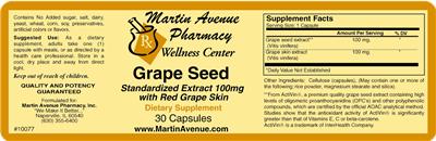 Photo of the Martin Avenue Pharmacy Grape Seed Standardized Extract 100 mg with Red Grape Skin label