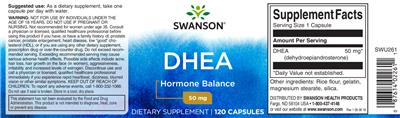 Photo of the Swanson DHEA 50 mg label
