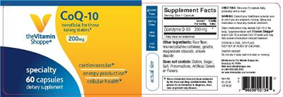 Photo of the The Vitamin Shoppe CoQ-10 200 mg label