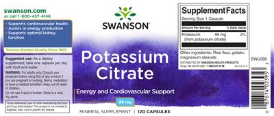 Photo of the Swanson Potassium Citrate 99 mg label