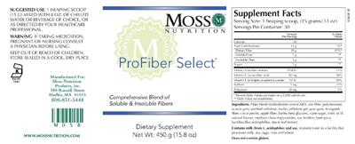 Photo of the Moss Nutrition ProFiber Select label