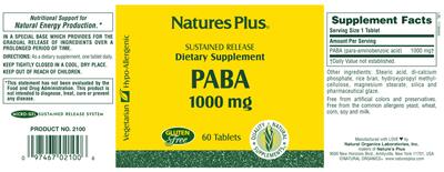 Photo of the Natures Plus PABA 1000 mg label
