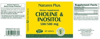 Photo of the Natures Plus Choline 500 & Inositol 500 mg label