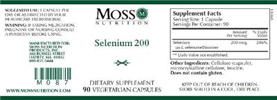 Photo of the Moss Nutrition Selenium 200 label