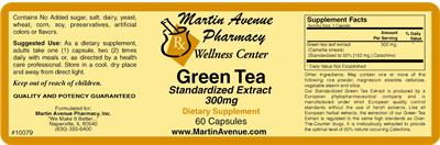 Photo of the Martin Avenue Pharmacy Green Tea Standardized Extract 300 mg label