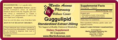 Photo of the Martin Avenue Pharmacy Guggulipid Standardized Extract 250 mg label