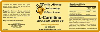 Photo of the Martin Avenue Pharmacy L-Carnitine 500 mg With Vitamin B-6 label