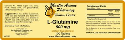Photo of the Martin Avenue Pharmacy L-Glutamine 500 mg label