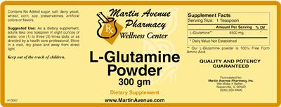 Photo of the Martin Avenue Pharmacy L-Glutamine Powder label