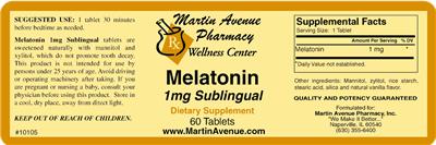 Photo of the Martin Avenue Pharmacy Melatonin 1 mg Sublingual label