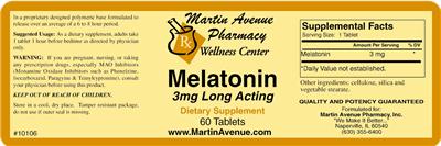 Photo of the Martin Avenue Pharmacy Melatonin 3 mg Long Acting label