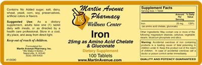 Photo of the Martin Avenue Pharmacy Iron 25 mg as Amino Acid Chelate & Gluconate label