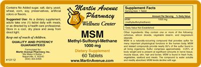 Photo of the Martin Avenue Pharmacy MSM 1000 mg label
