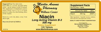 Photo of the Martin Avenue Pharmacy Niacin Long Acting Vitamin B-3 500 mg label