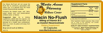 Photo of the Martin Avenue Pharmacy Niacin No-Flush 400 mg label