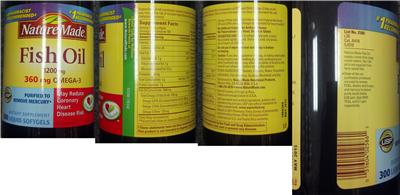 Photo of the Nature Made Fish Oil 1200 mg 360 mg Omega-3 label
