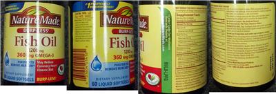 Photo of the Nature Made Fish Oil 1200 mg 360 mg Omega-3 label
