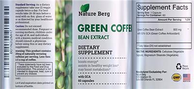Photo of the Nature Berg Green Coffee Bean Extract label