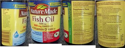 Photo of the Nature Made Fish Oil 1200 mg + Vitamin D 1000 IU label