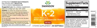 Photo of the Swanson K-2 50 mcg label
