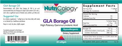 Photo of the NutriCology GLA Borage Oil label