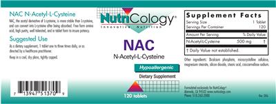 Photo of the NutriCology NAC N-Acetyl-L-Cysteine label