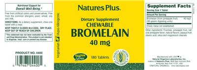 Photo of the Natures Plus Chewable Bromelain 40 mg label