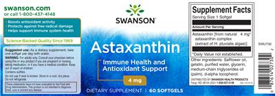 Photo of the Swanson Astaxanthin 4 mg label
